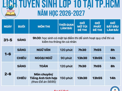 Chi tiết lịch thi lớp 10 tại TP.HCM 2026