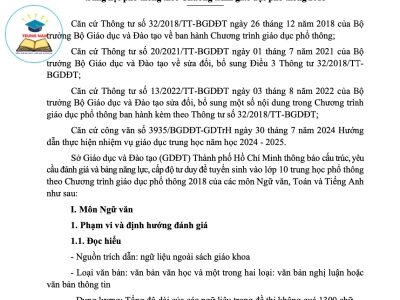 THÔNG BÁO Cấu trúc, yêu cầu đánh giá và bảng năng lực, cấp độ tư duy đề tuyển sinh vào lớp 10